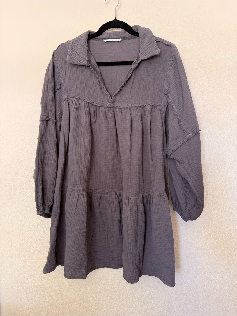 Ces Femme Gray Gauze Tiered Peasant Dress